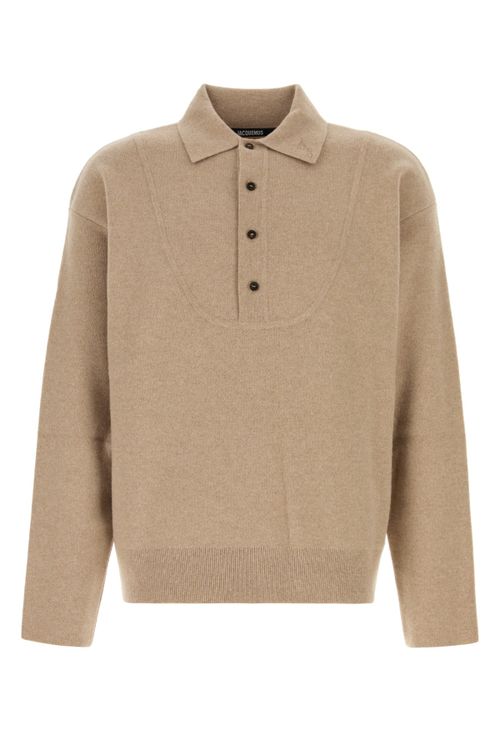 Merino Wool and Cashmere Polo Sweater — Beige