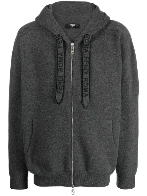 Logo-embroidered hooded cashmere cardigan - Grey