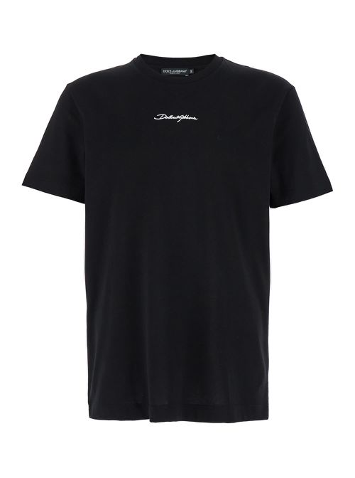 Black Crewneck T-shirt With Signature Logo In Cotton Man