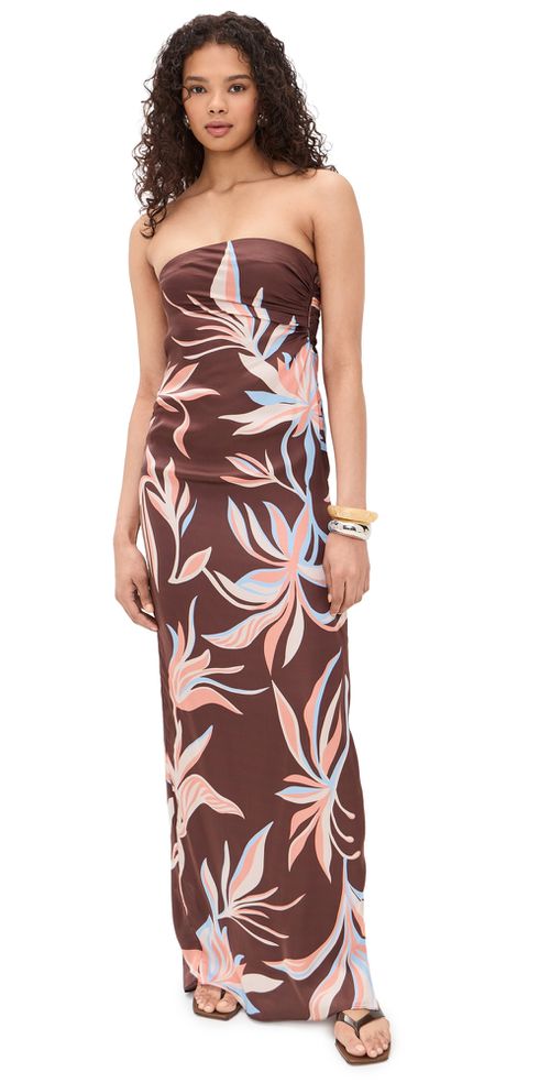 Tube Ruched Maxi Dress Brown