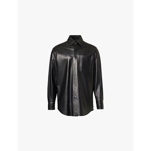 Mens Black Smooth-grain Long-sleeve Regular-fit Leather Shirt M