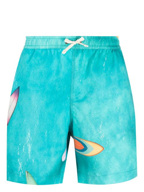 Graphic-print drawstring swim shorts