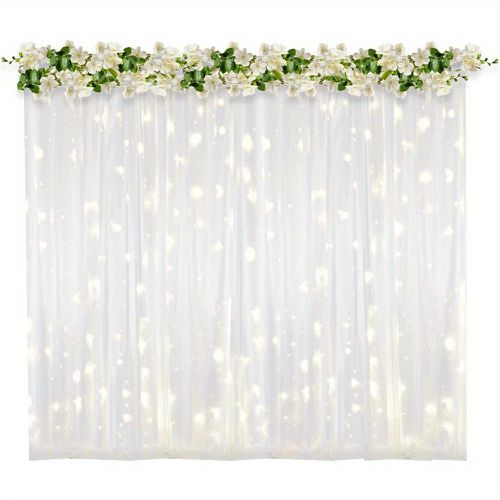 TEMU 2x2m White Sheer Curtain Backdrop, Detachable Ice Photography Background For Stage, Wedding Party Decor, Event Photo Booth, Wedding Photo Booth