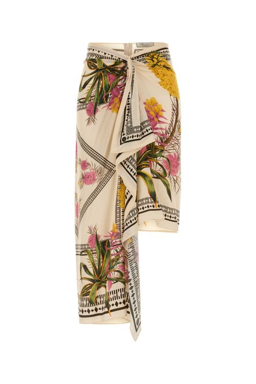 Floral Viscose Wrap Skirt — Beige