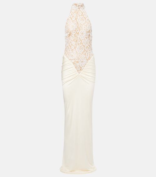 Cass embroidered ruched halterneck gown