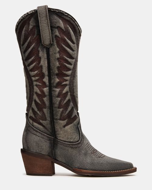 Steve Madden Women's Albany Denim Block Heel Boots - Black - - Synthetic