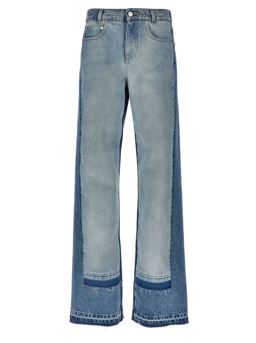 Two-Tone Layered Cotton Jeans — Blue