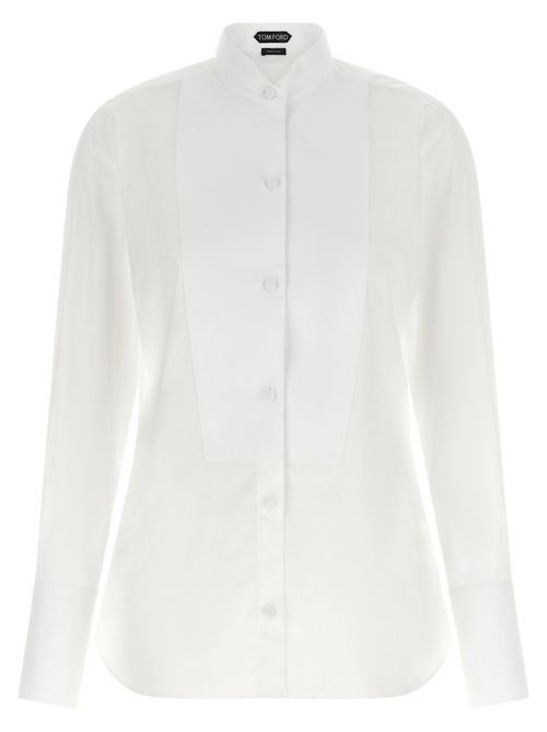 Textured Cotton Tuxedo Shirt — White