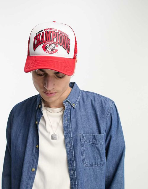 47 Brand 남성 MLB Cinncinati Reds trucker cap in red and white with championship print
