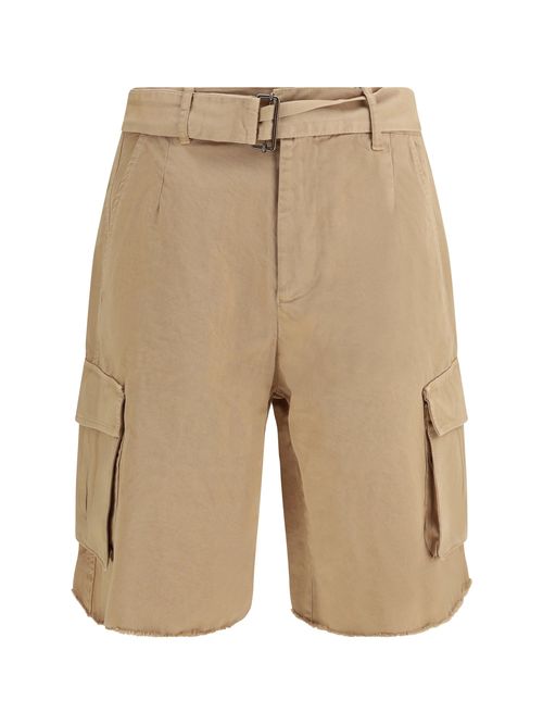 Belted Cotton Cargo Shorts — Beige