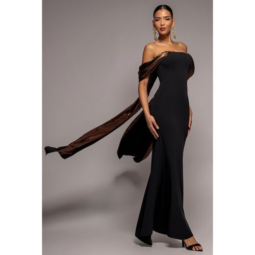 Goddiva Off The Shoulder Mirror Foil Angel Wing Cape Maxi Dress - Black