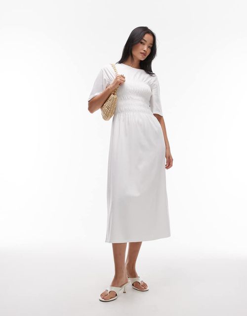 & Other Stories jersey midaxi dress with ruche corset detail in white