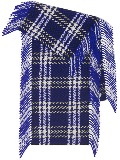 Check-pattern wool scarf - Blue