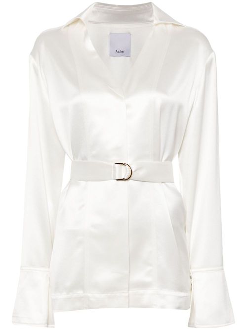 V-neck satin-finish shirt - White