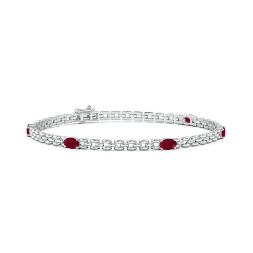 Angara 1.25 Carats Five Stone Oval Ruby Station Link Bracelet in 14K White Gold