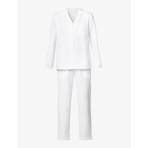 Womens White Striped Cotton Pyjama set