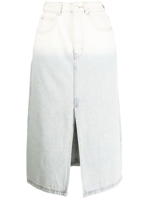 Faded ombré denim midi-skirt - Blue