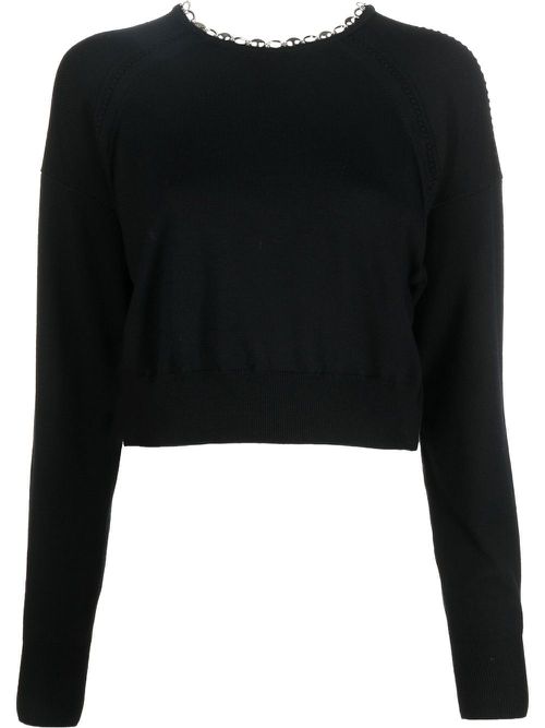 Chain-link neckline sweater - Black