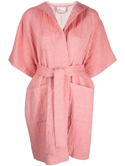Hooded cotton-linen dressing gown - Pink