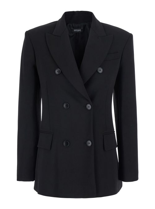 Double-Breasted Technical Fabric Blazer — Black