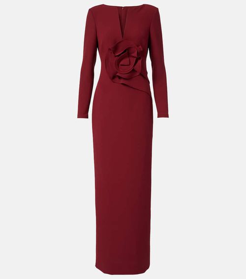 Floral-appliqué crêpe gown