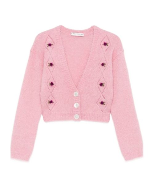 Floral-embroidered button cardigan