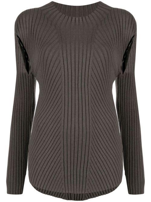 Cut-out detailing ribbed-knit jumper - Green