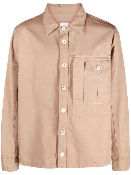 Long-sleeve buttoned shirt jacket - Brown