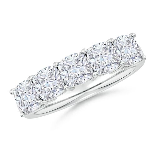 Angara 3.45 Carats Lab-Grown Prong-Set Cushion Diamond Five Stone Wedding Ring in Silver