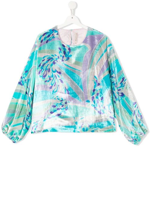 Abstract-print velvet blouse - Blue
