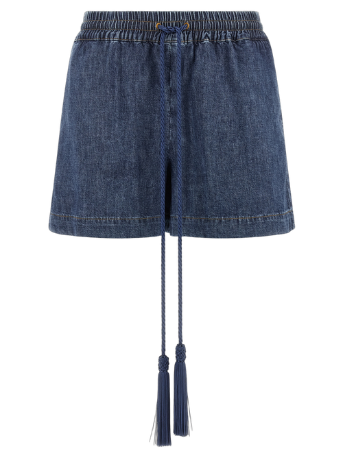 Cotton Denim Bermuda Shorts — Blue