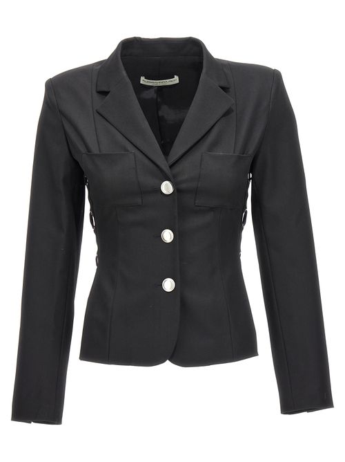 Wool with Lacing Detail Blazer — Black