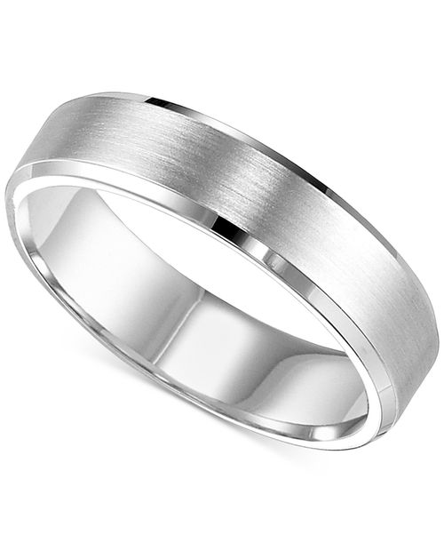 Men's Comfort Fit Brushed Finish Bevel Edge Wedding Band in Platinum - Platinum