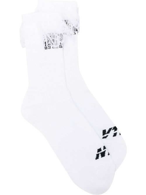 Lace-trim branded socks - White