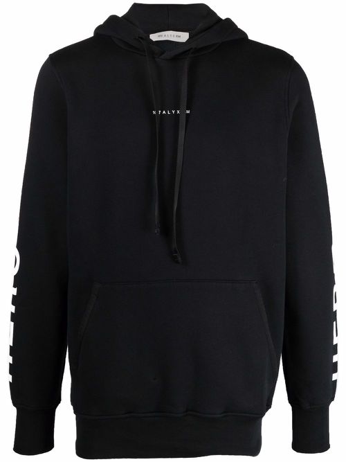 Graphic-logo print pullover hoodie - Black