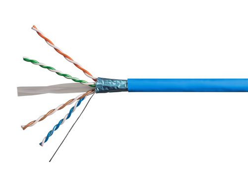 Cat6 1000ft Blue CMR Bulk Cable, Shielded (F/UTP), Solid (w/spine), 23AWG, 550MHz, Pure Bare Copper, Spool in Box, No Logo, Bulk Ethernet Ca