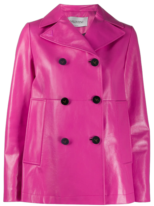 Double-Breasted Leather Jacket — Pink