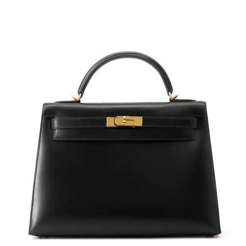 Hermes Black Box Calf Leather Handbag Pre-Owned