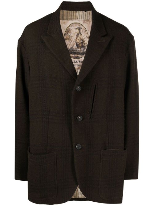 Peak-lapels check-pattern blazer - Green