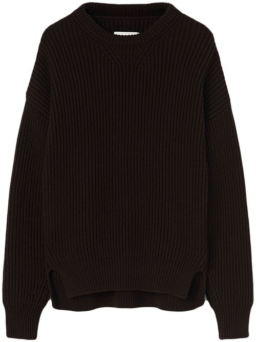 Crew-neck ribbed-knit jumper - Brown