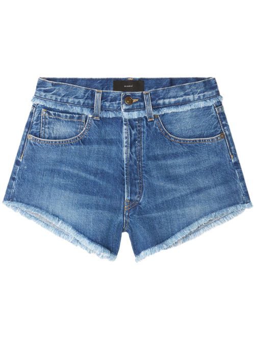 Fringed cotton-denim shorts - Blue