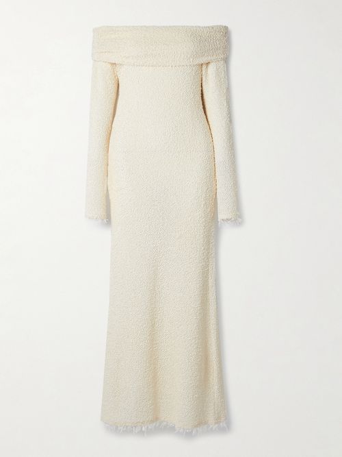 chinese dress ladies Marisol Off Shoulder Boucle Maxi Dress - Ivory