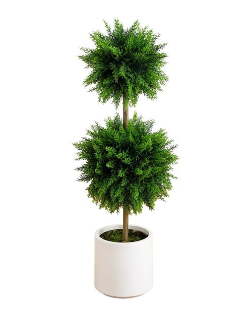 3.5ft Indoor/Outdoor UV-Resistant Artificial Cedar Double Ball Topiary Tree in Decorative Planter