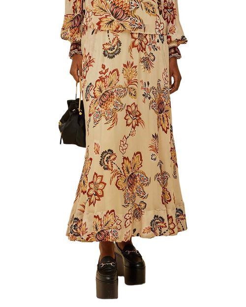 Aura Floral Sand Midi Skirt
