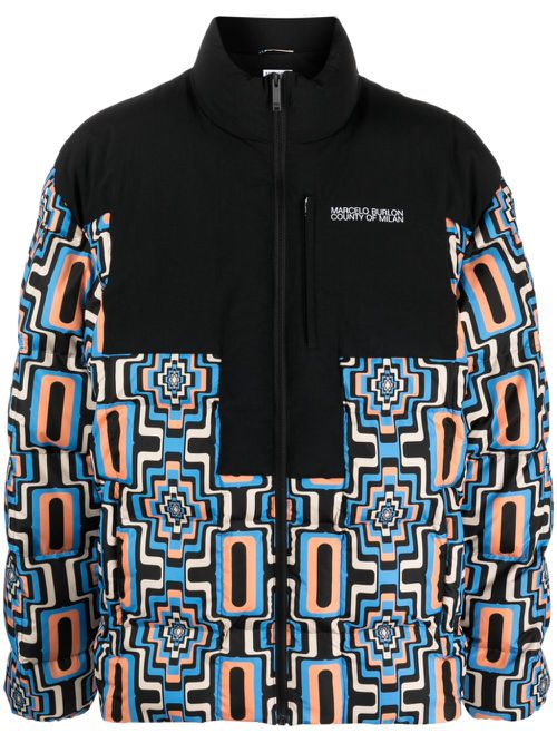 Geometric-print quilted puffer jacket - Black