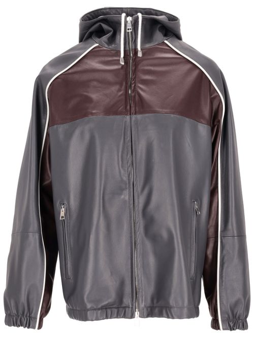 Grey Hooded Leather Vintage Jacket