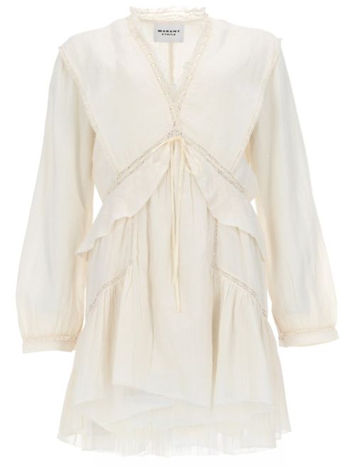 White Pleated V Neck Mini Dress