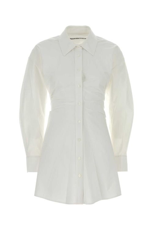 White Stretch Poplin Shirt Dress
