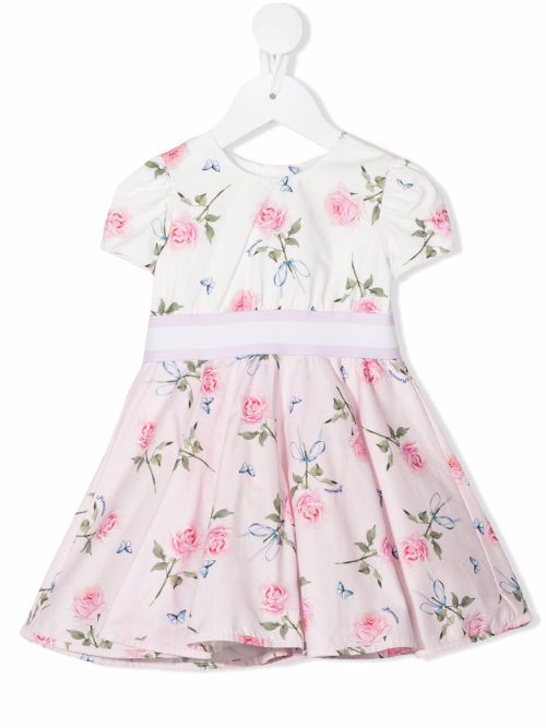 Rose-print flared midi dres - Pink