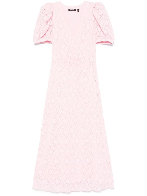 Lace puff-sleeve midi dress - Pink